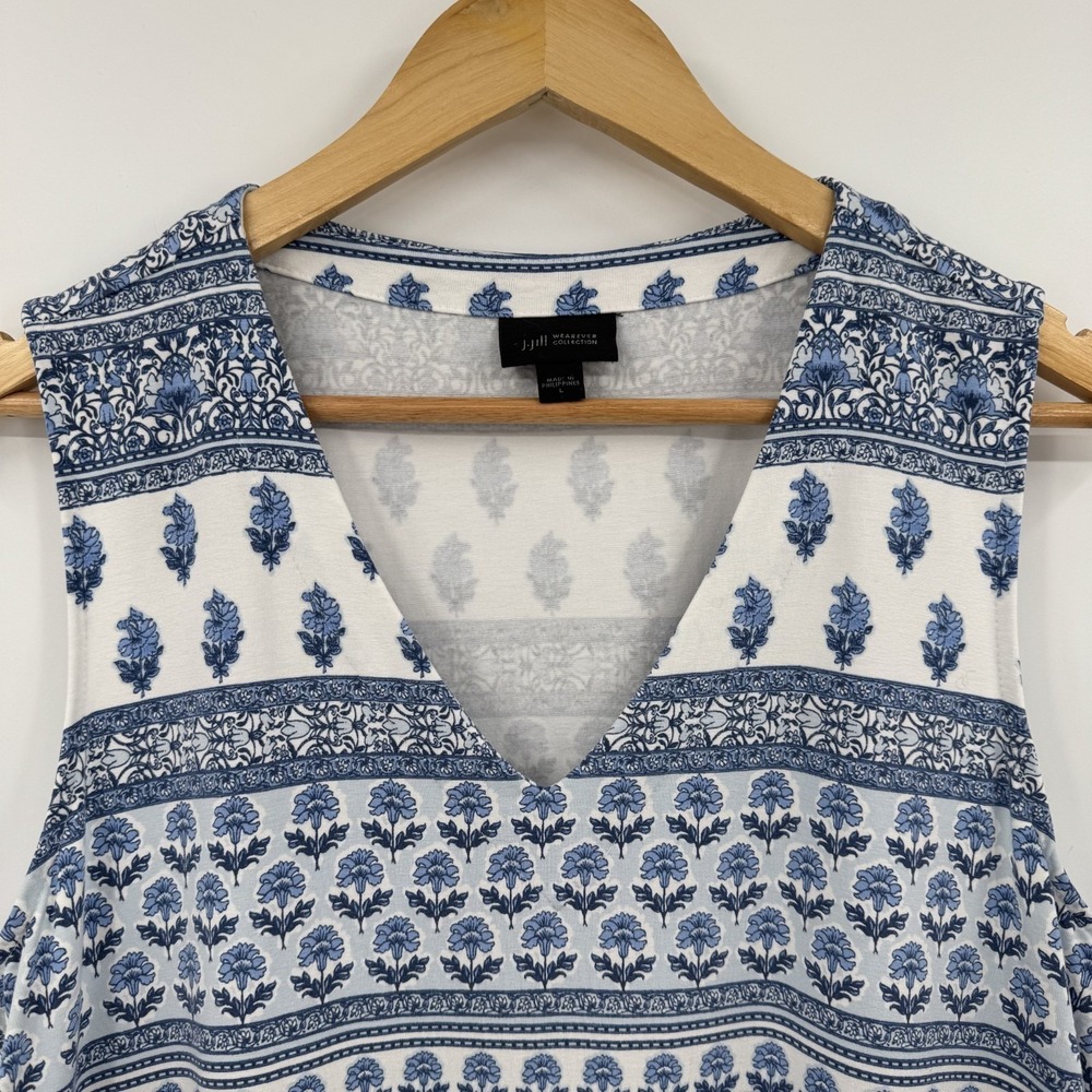J. Jill Dress Women's L Blue Sleeveless Floral Print Wearever Collection Boho - Picture 4 of 8
